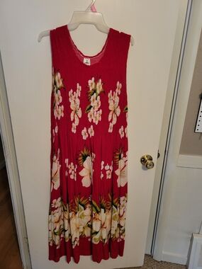 Women’s Red Floral Maxi Dress - Sleeveless Smocked Bodice